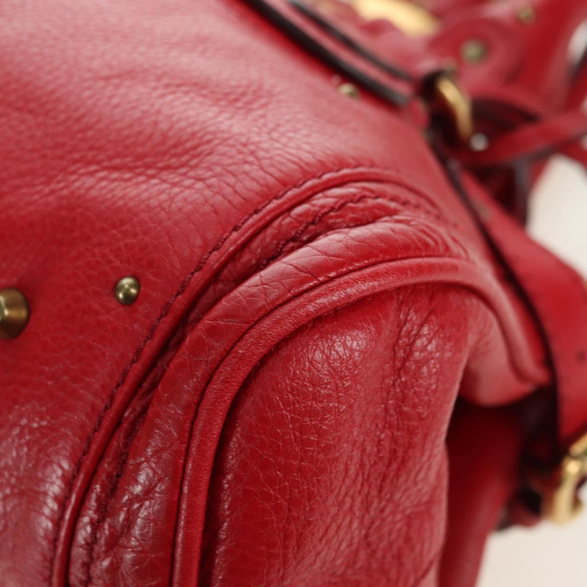 Chloe Paddington Hand Bag Leather Outlet Red Gold Silver Auth 177711SAV