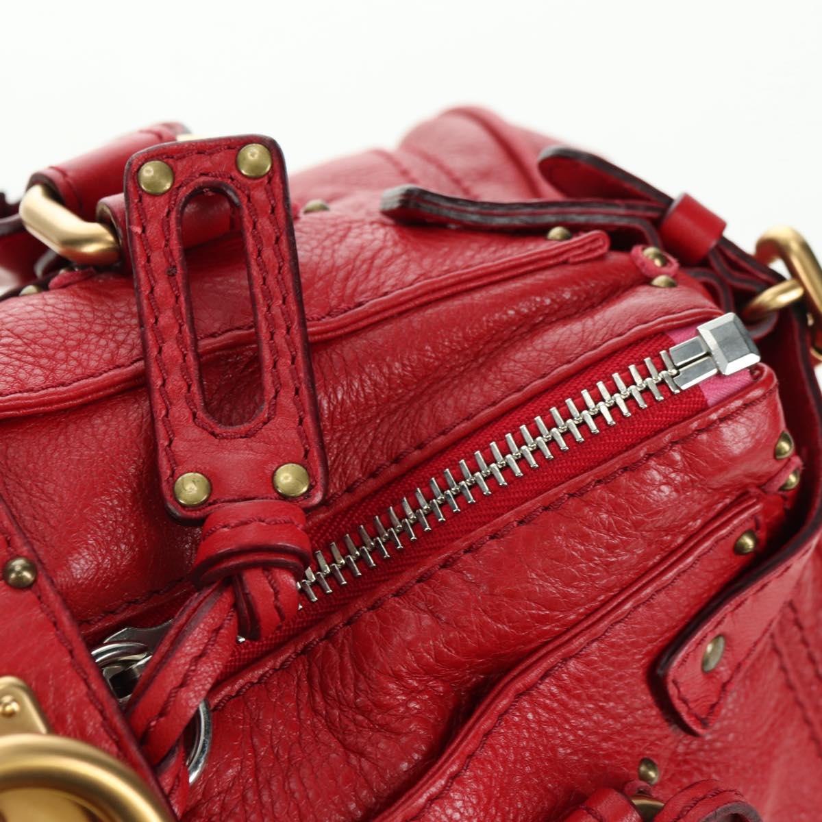 Chloe Paddington Hand Bag Leather Outlet Red Gold Silver Auth 177711SAV