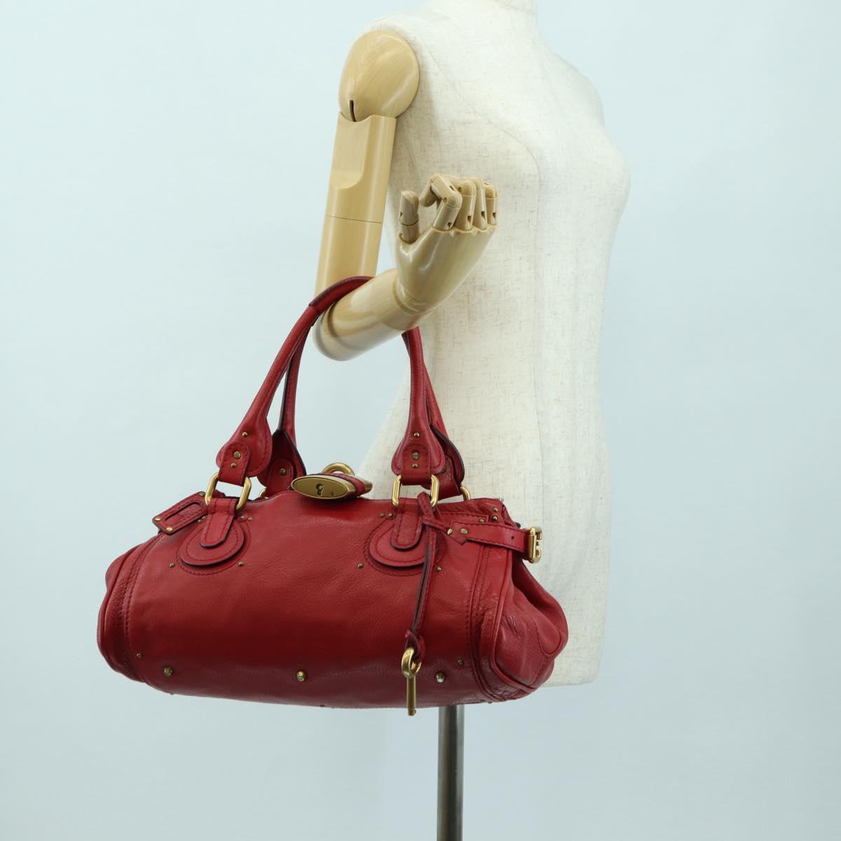 Chloe Paddington Hand Bag Leather Outlet Red Gold Silver Auth 177711SAV
