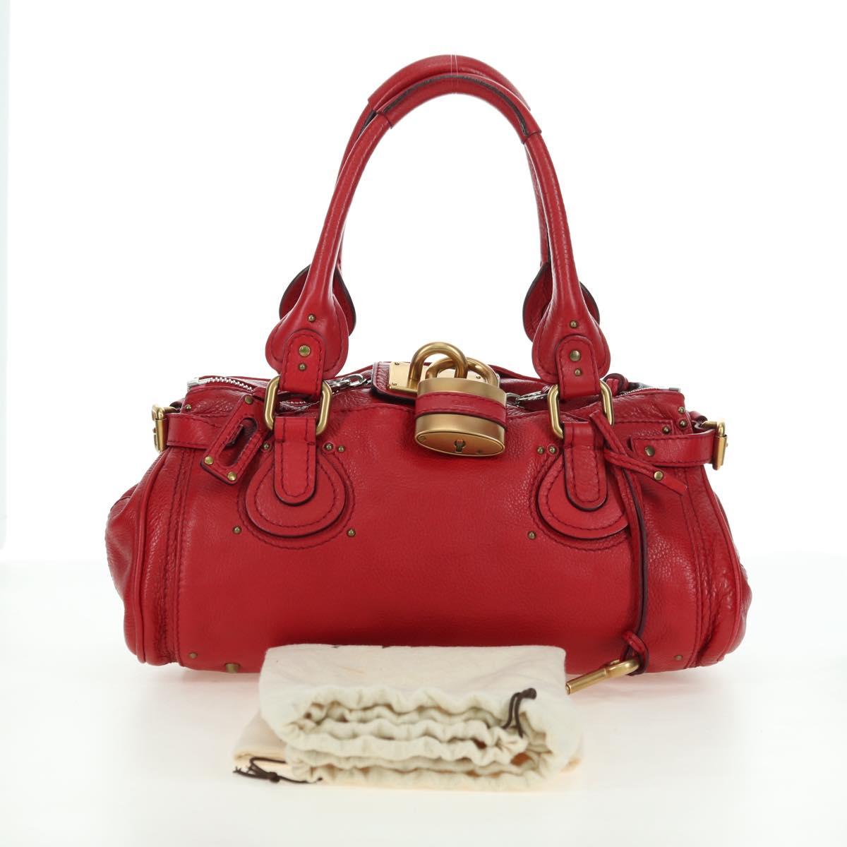 Chloe Paddington Hand Bag Leather Outlet Red Gold Silver Auth 177711SAV