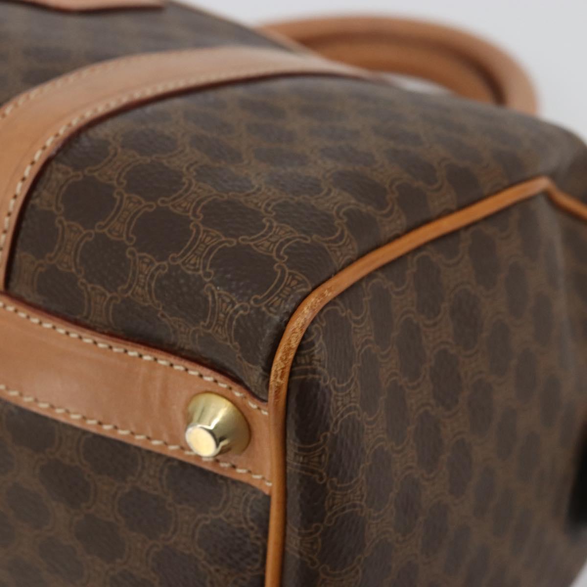 CELINE Macadam Canvas Boston Bag PVC Leather Brown Gold Auth 177712A