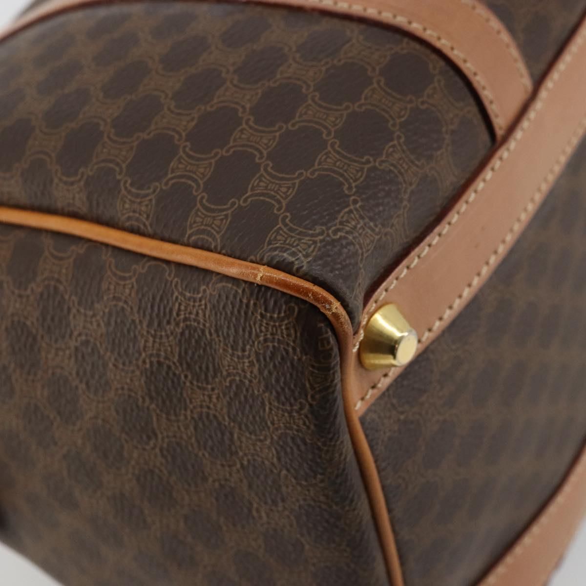 CELINE Macadam Canvas Boston Bag PVC Leather Brown Gold Auth 177712A