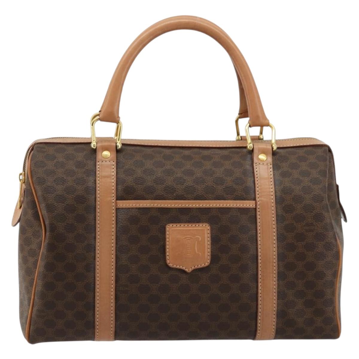 CELINE Macadam Canvas Boston Bag PVC Leather Brown Gold Auth 177712A