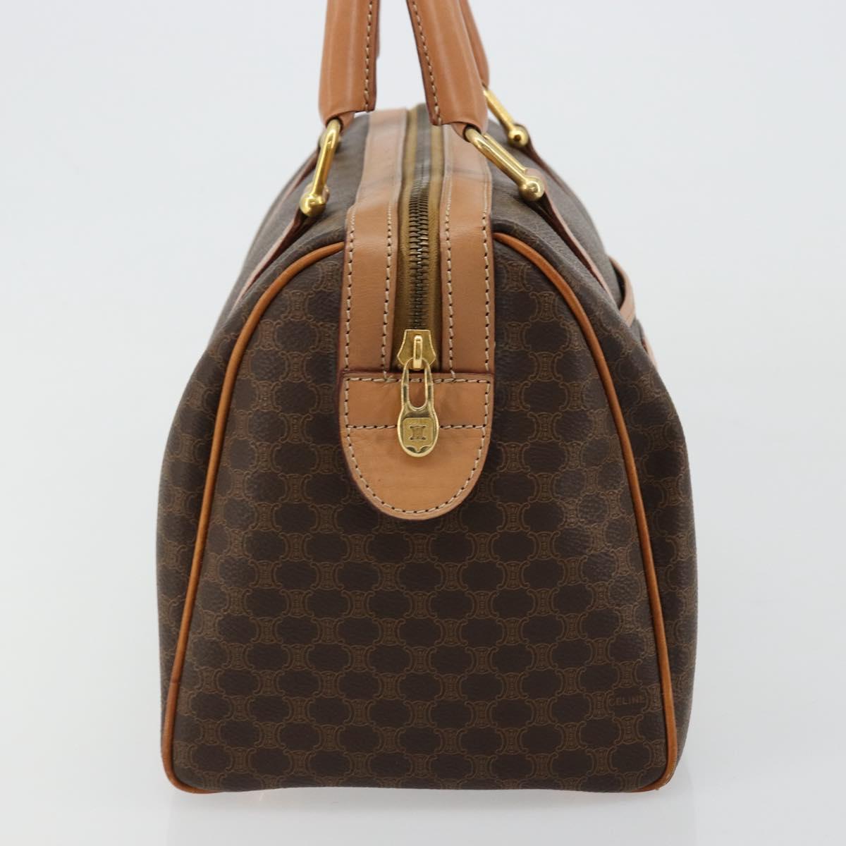 CELINE Macadam Canvas Boston Bag PVC Leather Brown Gold Auth 177712A