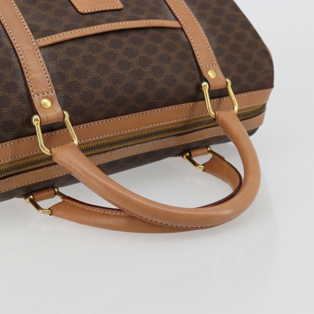 CELINE Macadam Canvas Boston Bag PVC Leather Brown Gold Auth 177712A