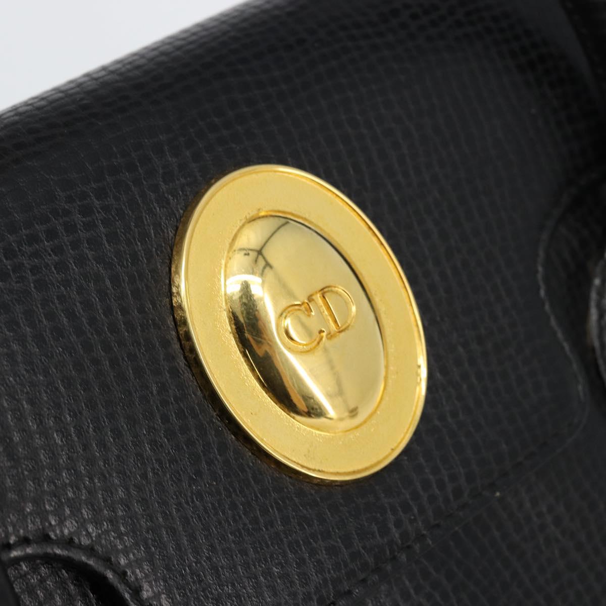 Christian Dior Hand Bag Leather Black Gold Auth 177713