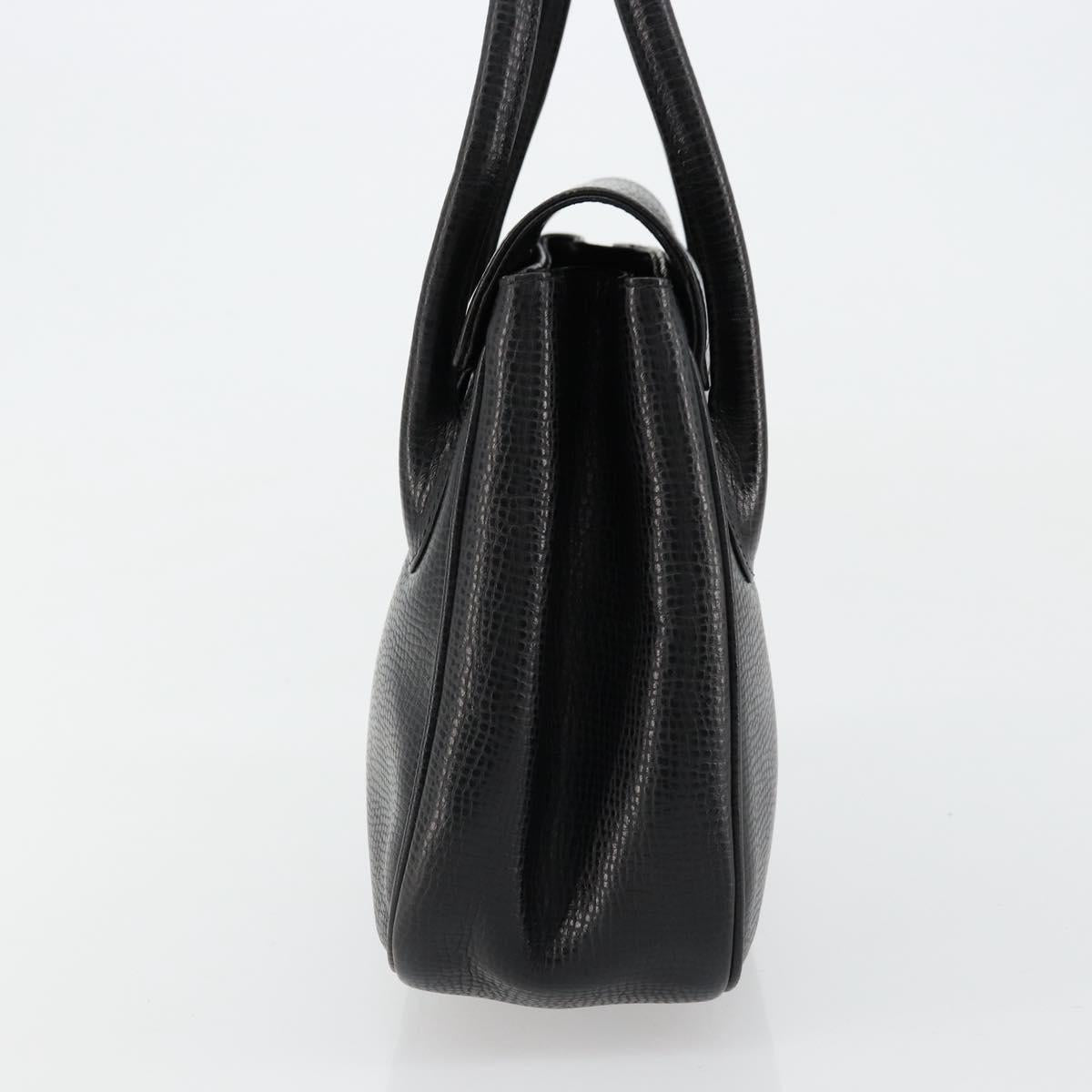Christian Dior Hand Bag Leather Black Gold Auth 177713