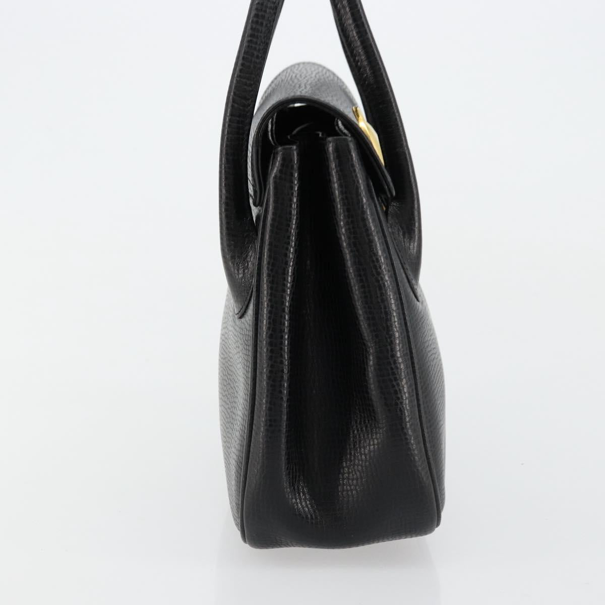 Christian Dior Hand Bag Leather Black Gold Auth 177713