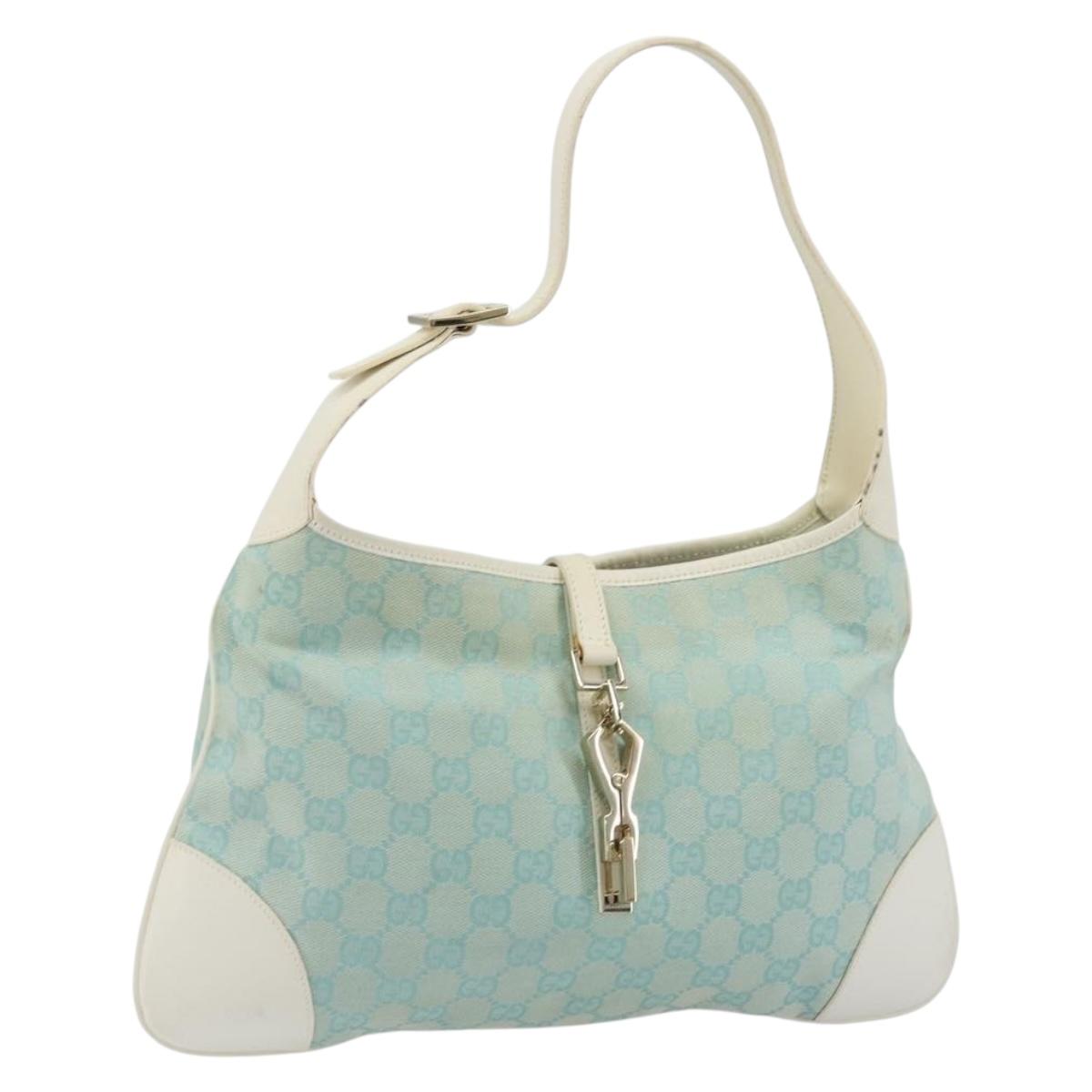 GUCCI GG Canvas Jackie Shoulder Bag Light Blue Gold 001 4057 Auth 177714