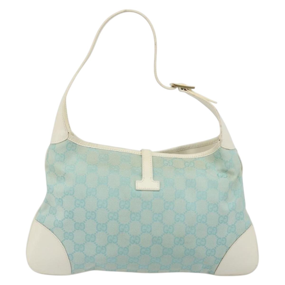GUCCI GG Canvas Jackie Shoulder Bag Light Blue Gold 001 4057 Auth 177714