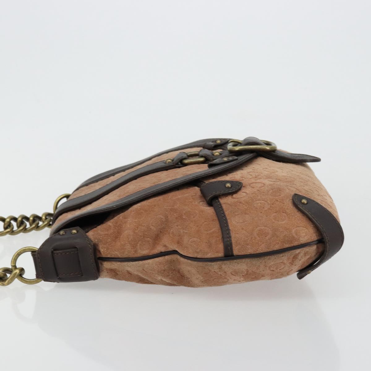 CELINE C Macadam Canvas Chain Shoulder Bag Suede Brown Gold Auth 177715A