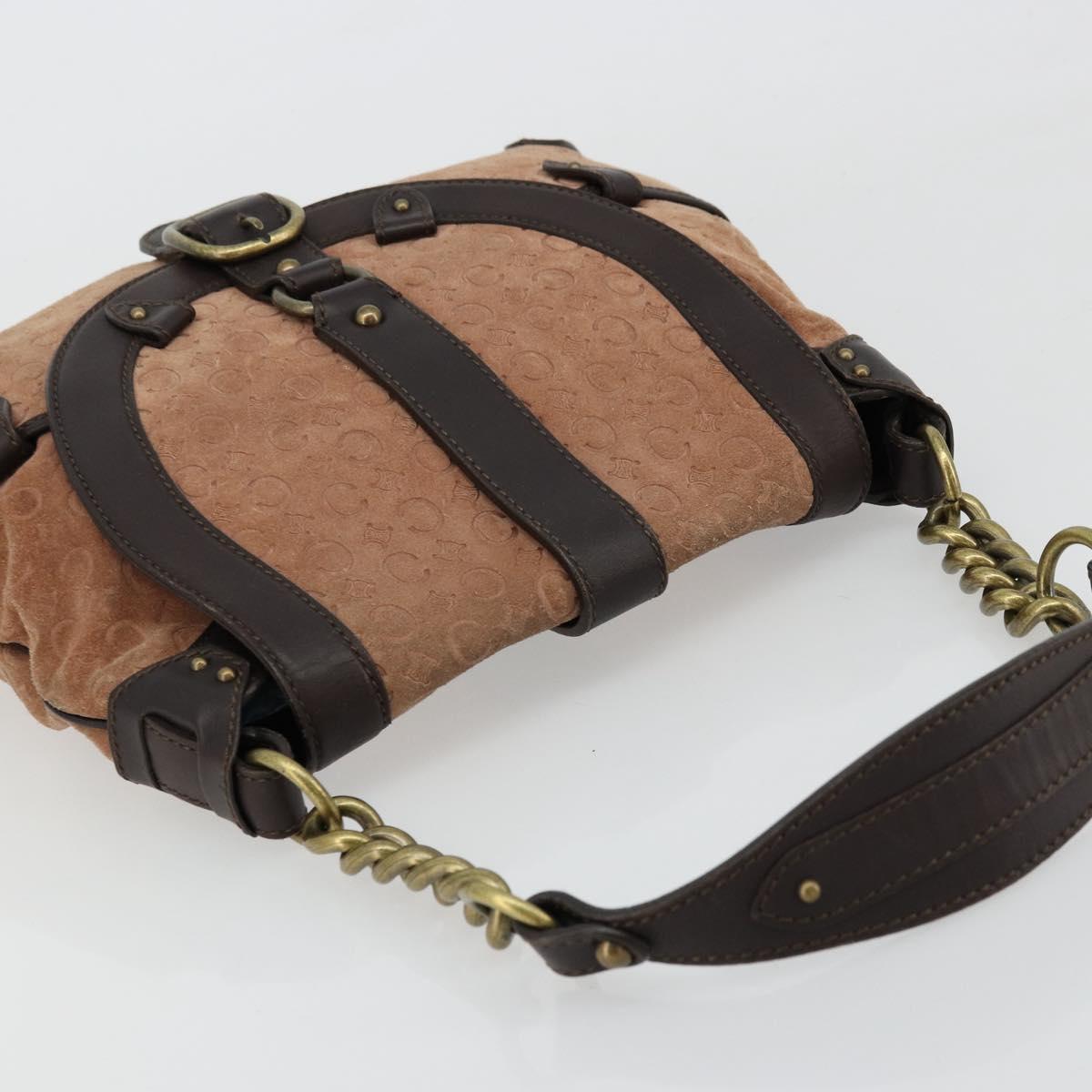 CELINE C Macadam Canvas Chain Shoulder Bag Suede Brown Gold Auth 177715A