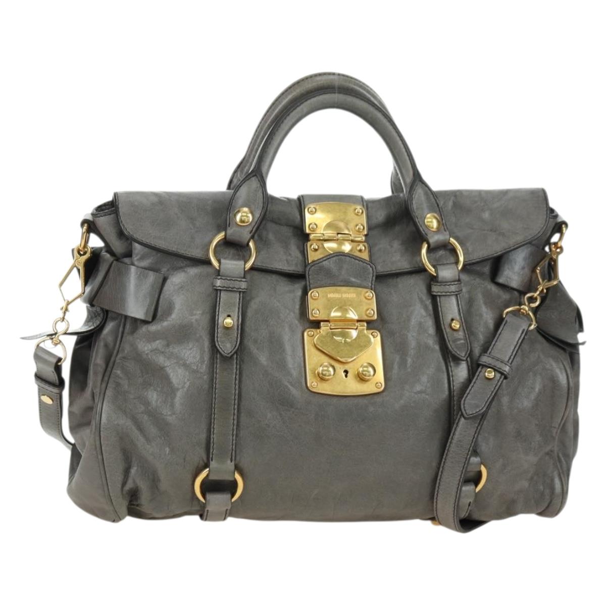Miu Miu Hand Bag Leather 2way Gray Gold Auth 177717SAM