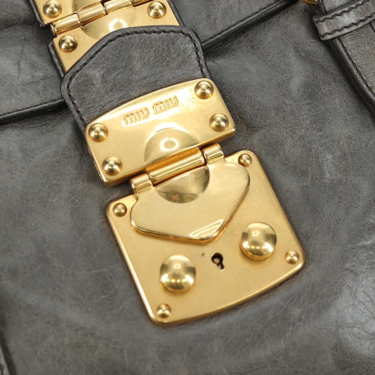 Miu Miu Hand Bag Leather 2way Gray Gold Auth 177717SAM