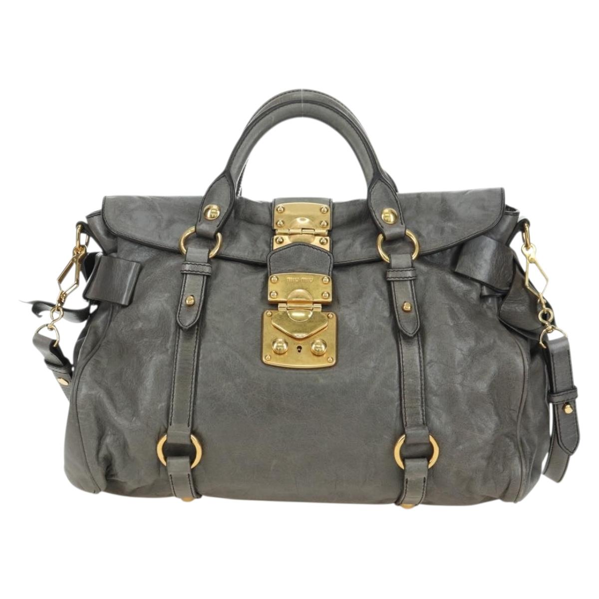Miu Miu Hand Bag Leather 2way Gray Gold Auth 177717SAM