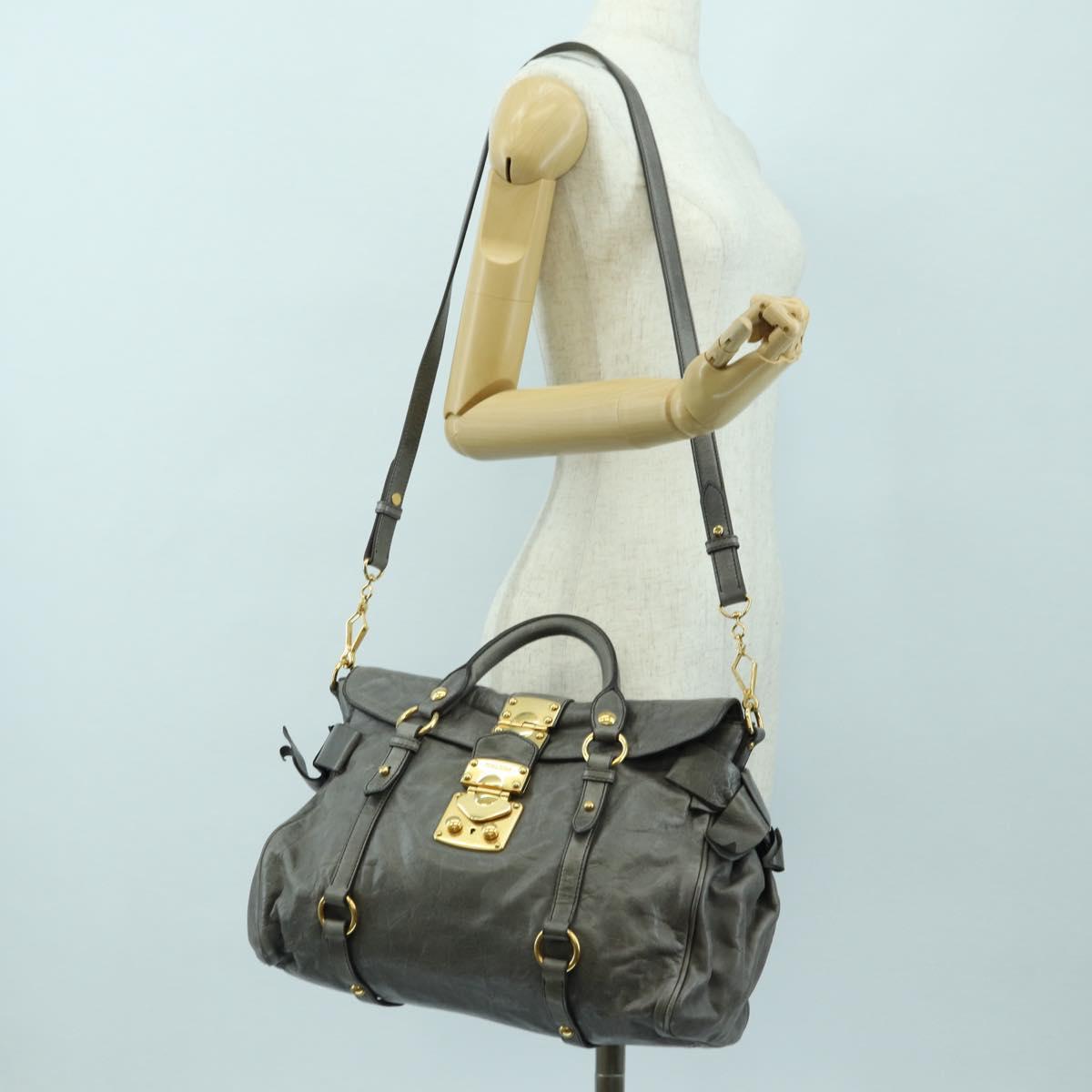 Miu Miu Hand Bag Leather 2way Gray Gold Auth 177717SAM