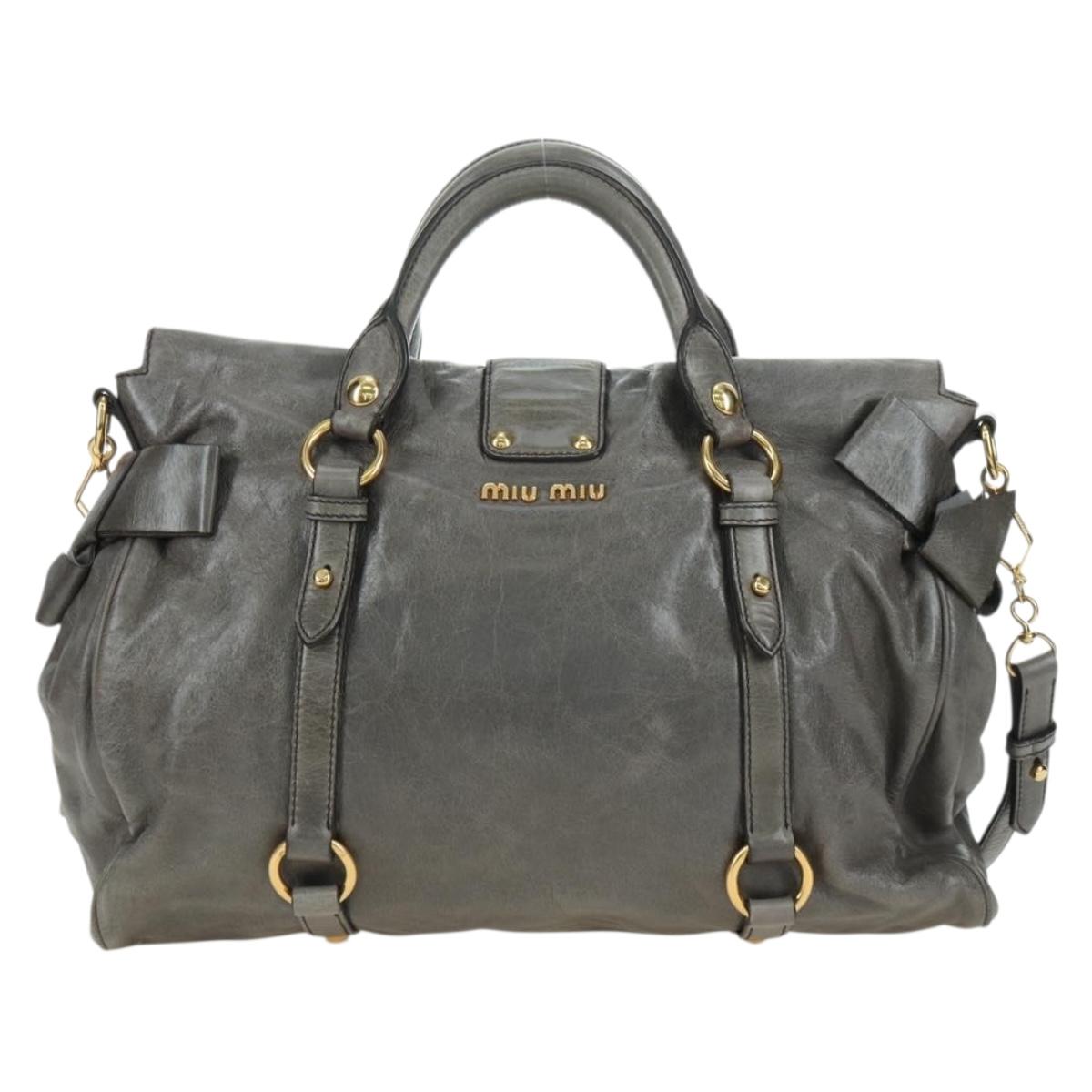 Miu Miu Hand Bag Leather 2way Gray Gold Auth 177717SAM