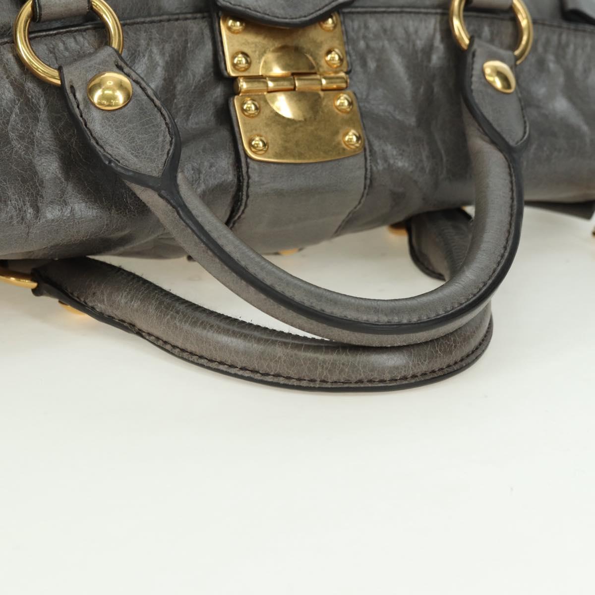 Miu Miu Hand Bag Leather 2way Gray Gold Auth 177717SAM