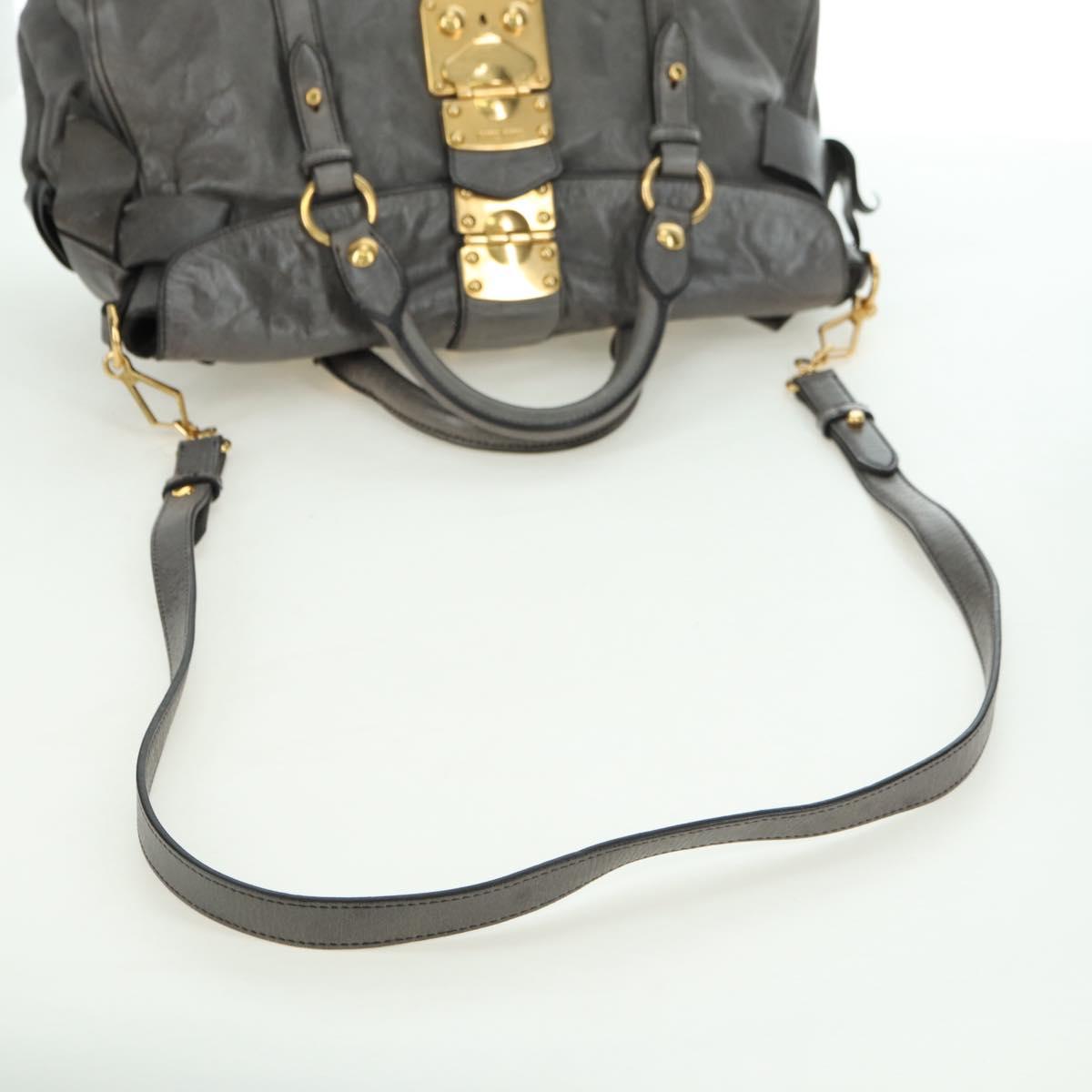 Miu Miu Hand Bag Leather 2way Gray Gold Auth 177717SAM