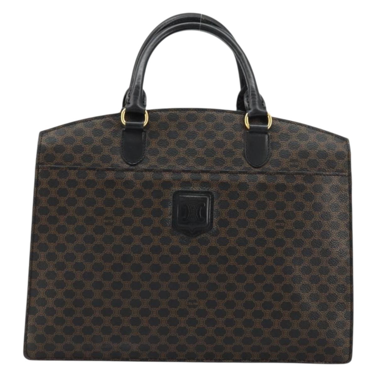 CELINE Macadam Canvas Hand Bag PVC Leather Black Gold Auth 177722
