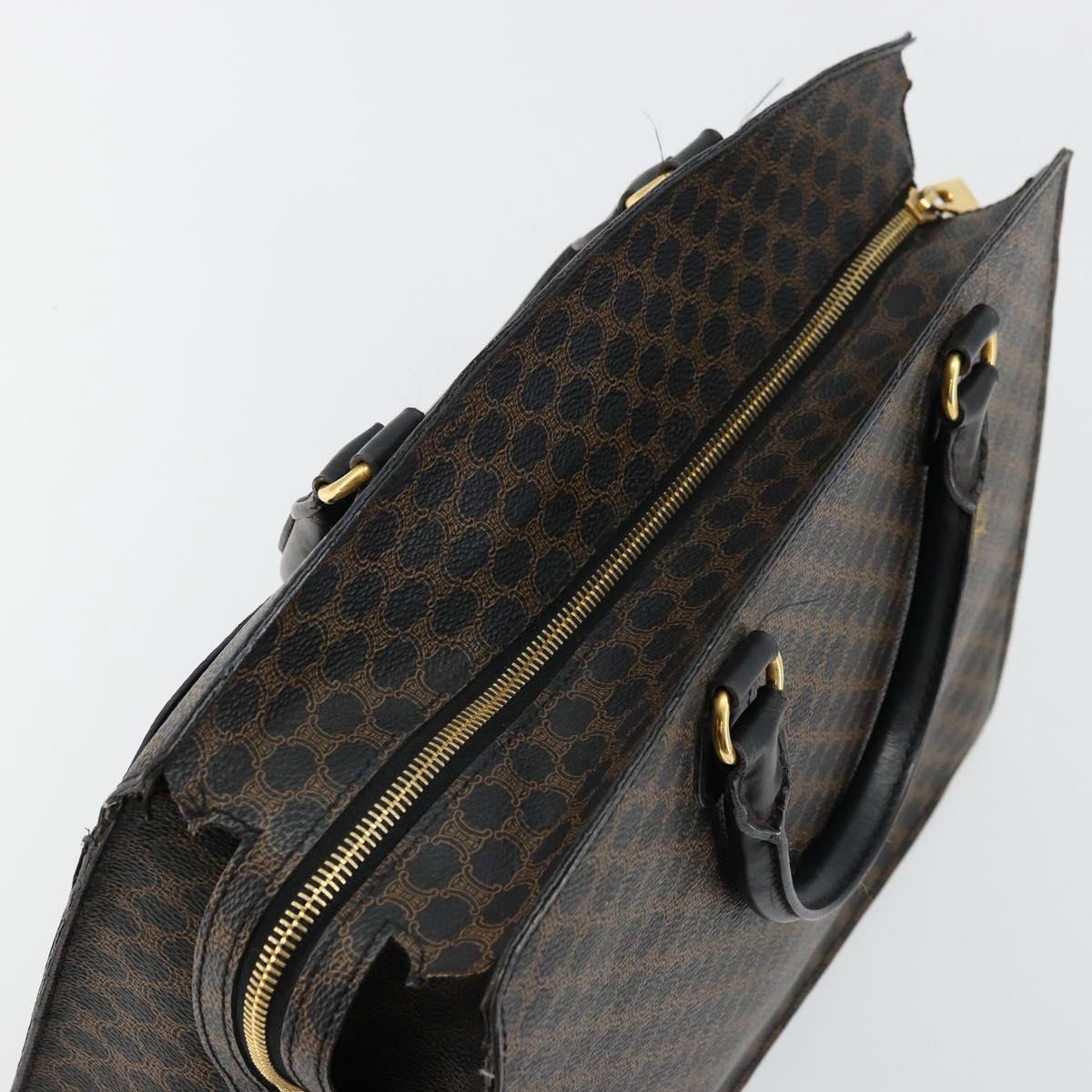 CELINE Macadam Canvas Hand Bag PVC Leather Black Gold Auth 177722