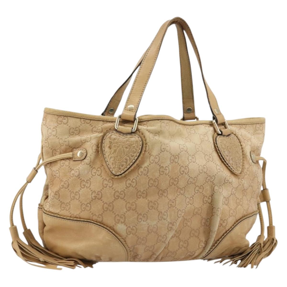 GUCCI GG Canvas Guccissima Tote Bag Leather Beige Gold 211955 Auth 177726