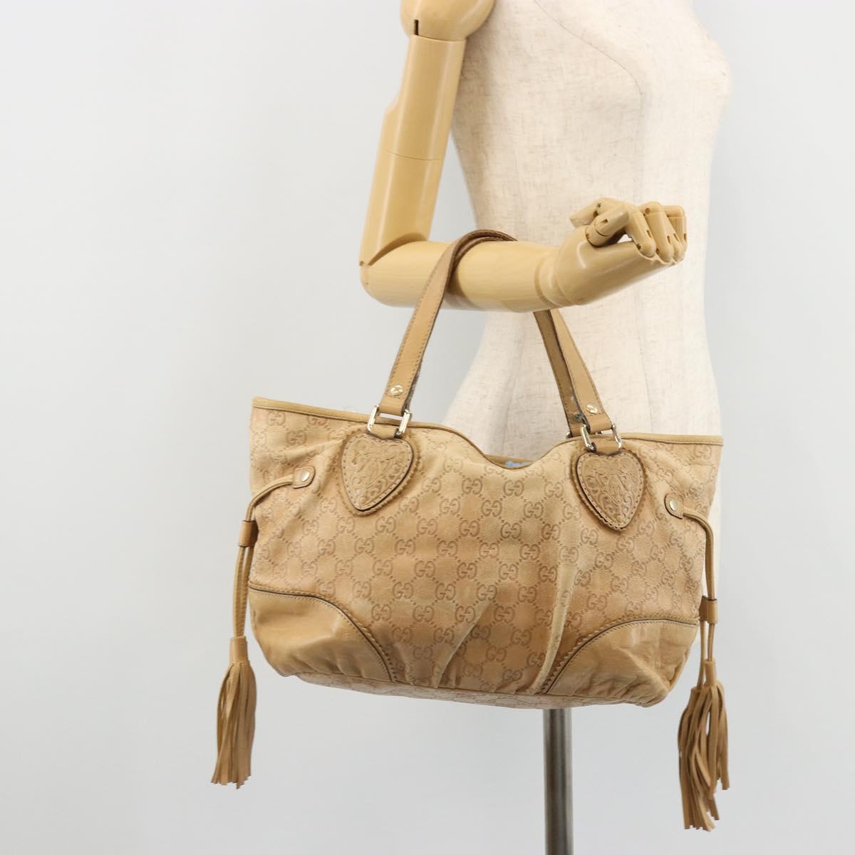 GUCCI GG Canvas Guccissima Tote Bag Leather Beige Gold 211955 Auth 177726