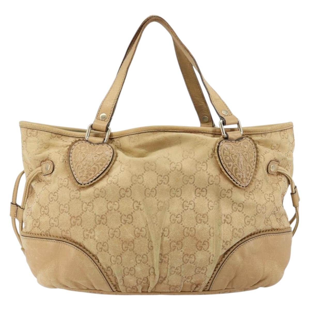 GUCCI GG Canvas Guccissima Tote Bag Leather Beige Gold 211955 Auth 177726