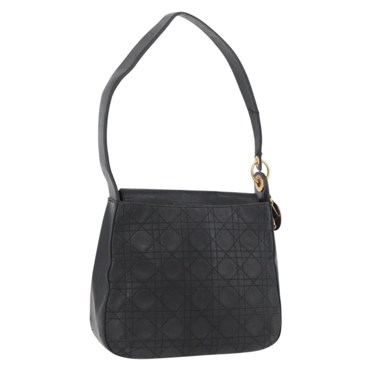 Christian Dior Canage Shoulder Bag Lamb Skin Black Gold Auth 177727