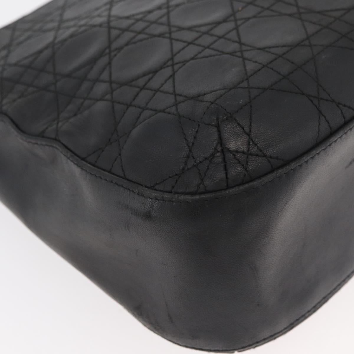 Christian Dior Canage Shoulder Bag Lamb Skin Black Gold Auth 177727