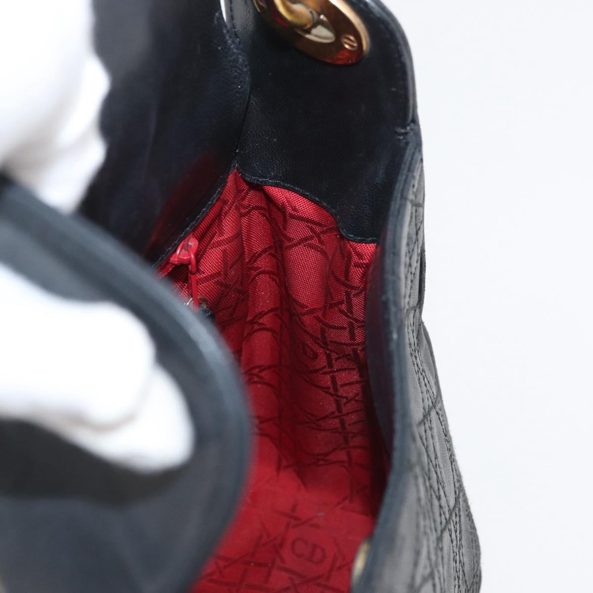 Christian Dior Canage Shoulder Bag Lamb Skin Black Gold Auth 177727