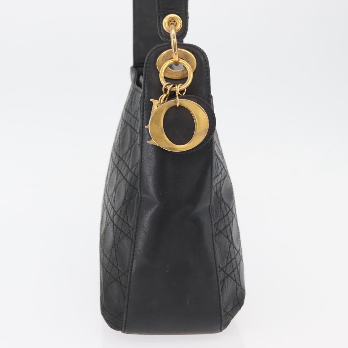 Christian Dior Canage Shoulder Bag Lamb Skin Black Gold Auth 177727