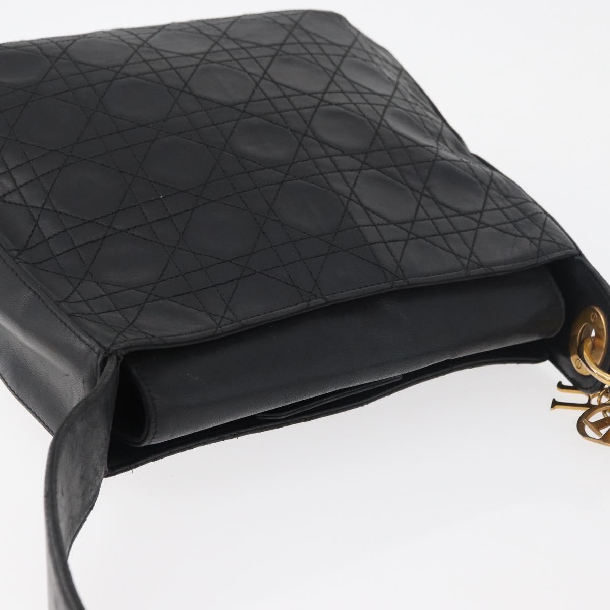 Christian Dior Canage Shoulder Bag Lamb Skin Black Gold Auth 177727