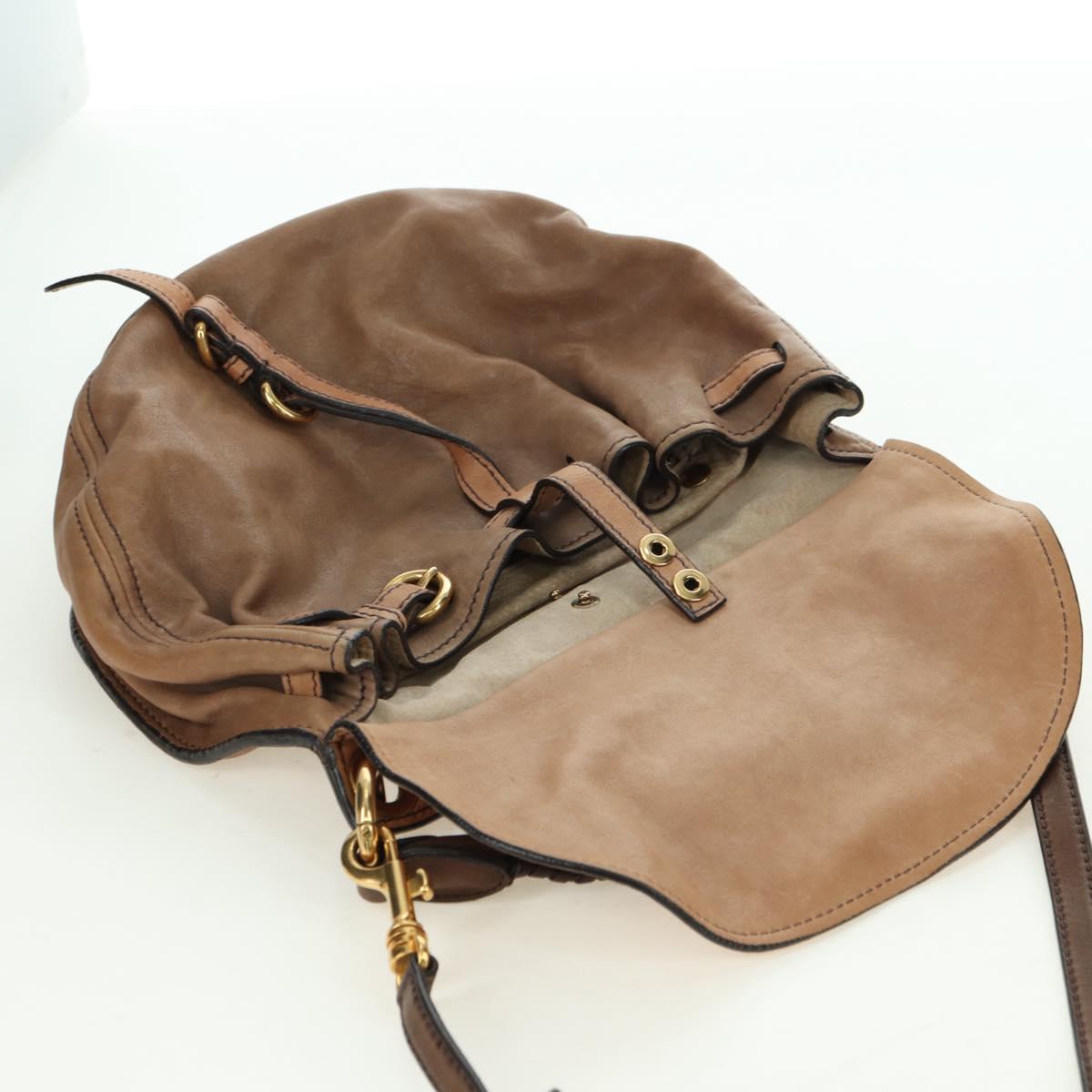 Miu Miu Shoulder Bag Leather Brown Gold Auth 177730A