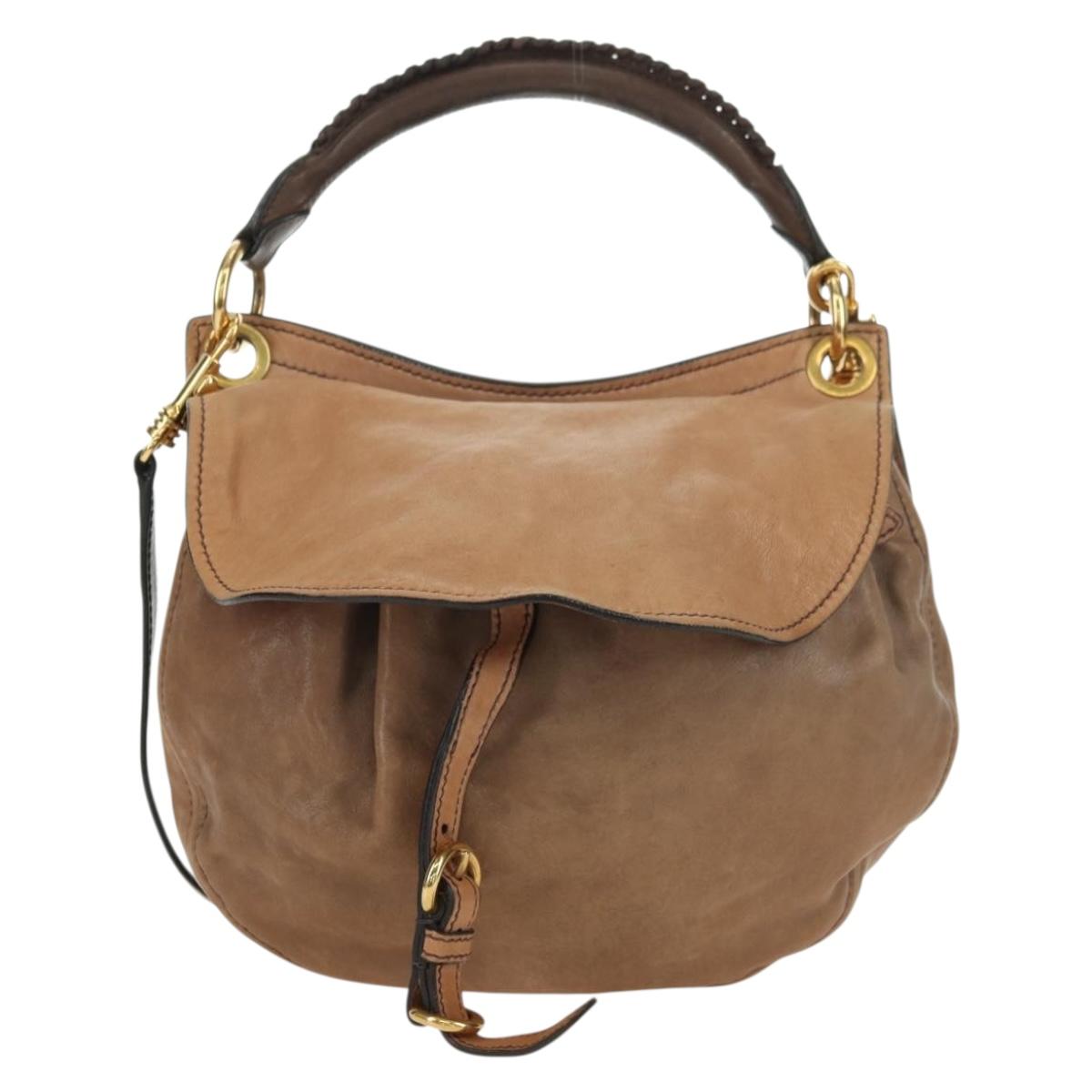 Miu Miu Shoulder Bag Leather Brown Gold Auth 177730A