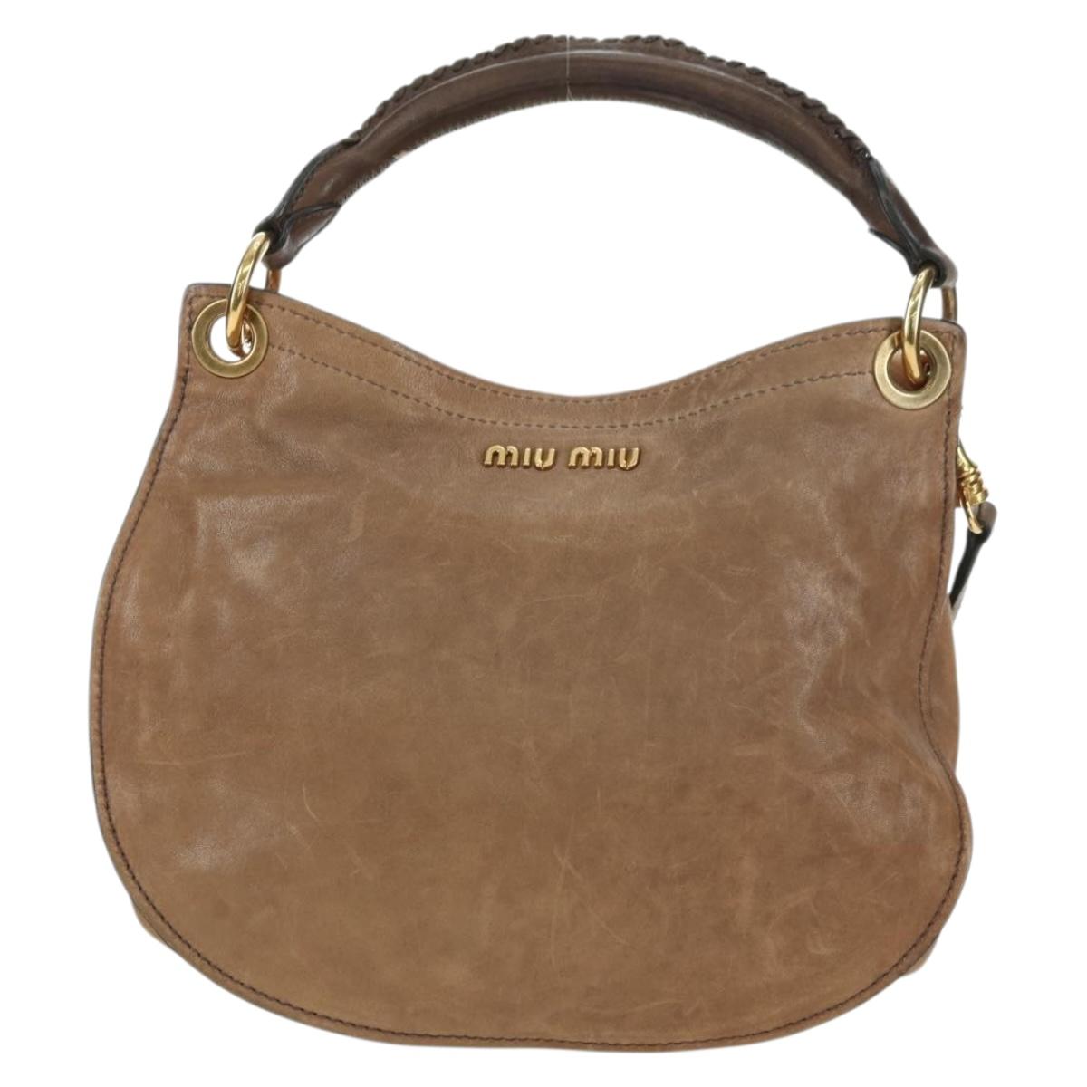 Miu Miu Shoulder Bag Leather Brown Gold Auth 177730A