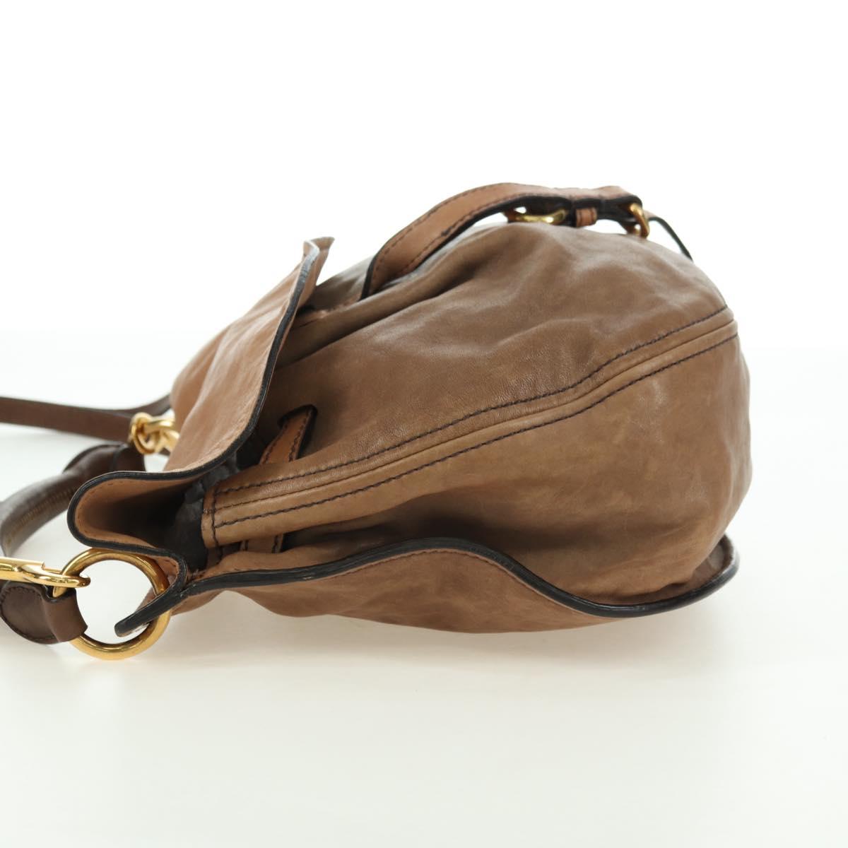 Miu Miu Shoulder Bag Leather Brown Gold Auth 177730A
