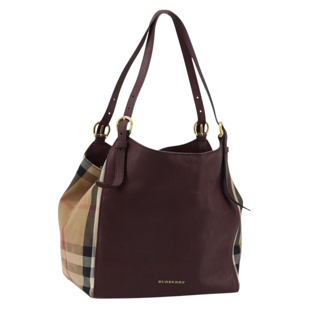 BURBERRY Nova Check Shoulder Bag Canvas Leather Bordeaux Gold Auth 177737A