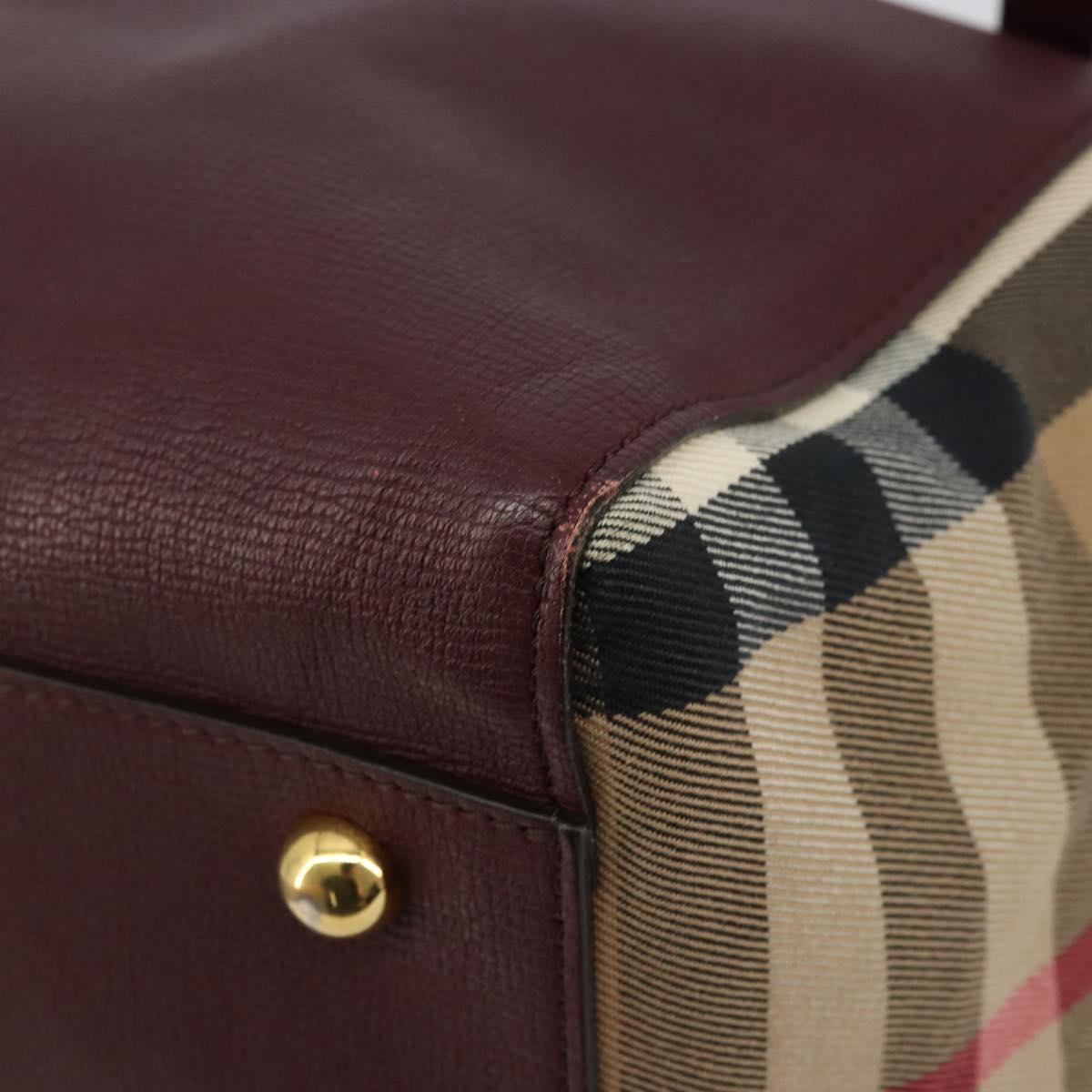 BURBERRY Nova Check Shoulder Bag Canvas Leather Bordeaux Gold Auth 177737A