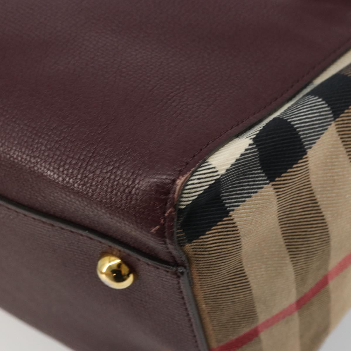 BURBERRY Nova Check Shoulder Bag Canvas Leather Bordeaux Gold Auth 177737A