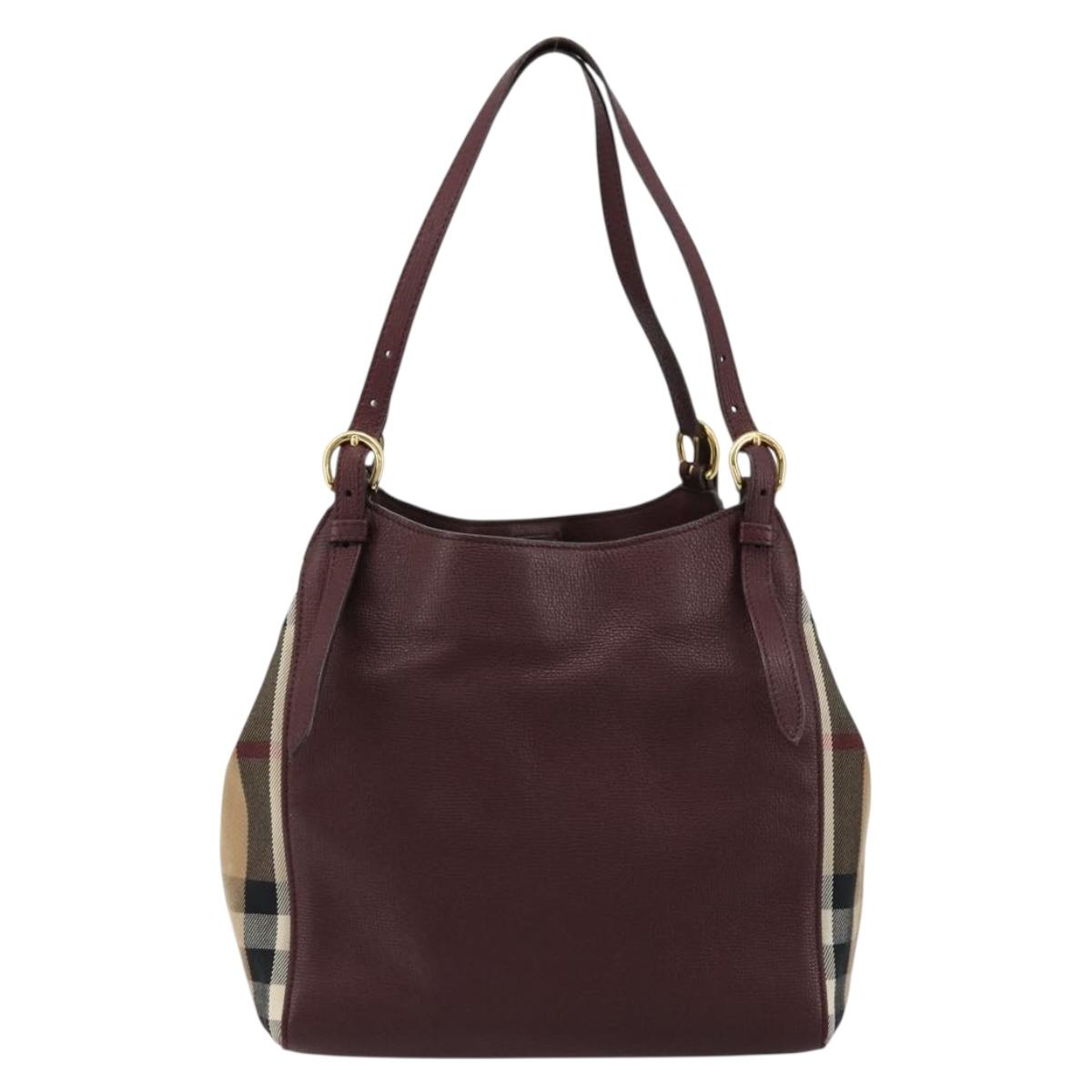 BURBERRY Nova Check Shoulder Bag Canvas Leather Bordeaux Gold Auth 177737A