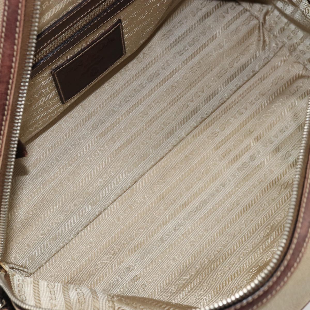 PRADA Boston Bag Canvas Beige Silver Auth 177738