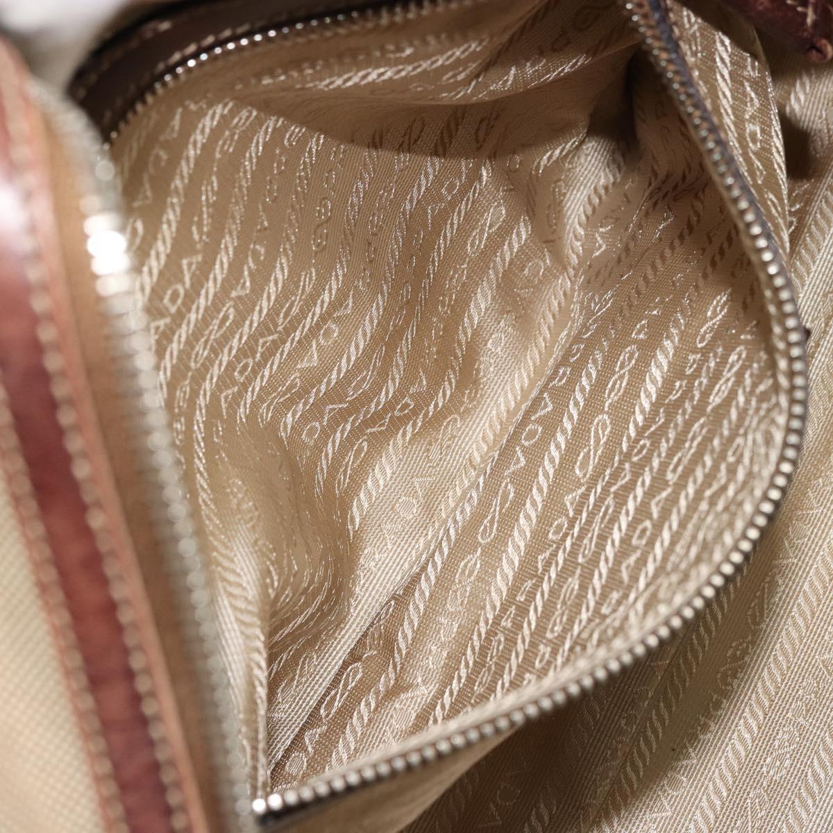 PRADA Boston Bag Canvas Beige Silver Auth 177738