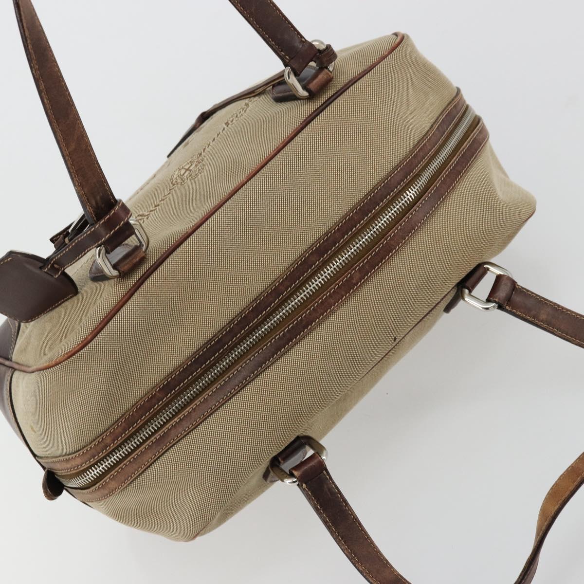 PRADA Boston Bag Canvas Beige Silver Auth 177738