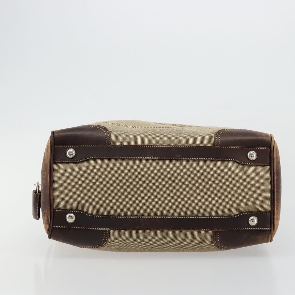PRADA Boston Bag Canvas Beige Silver Auth 177738