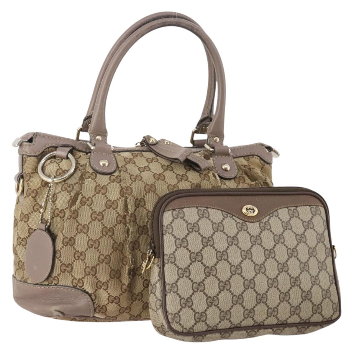 GUCCI GG Supreme Hand Bag PVC 2 Set Beige Auth 177746