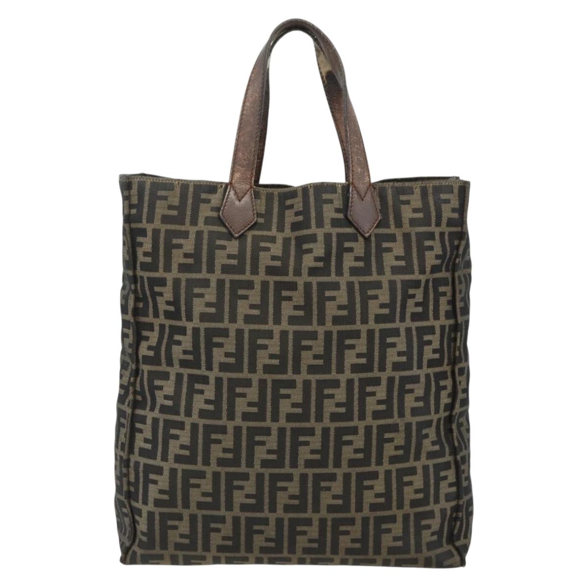 FENDI Zucca Canvas Tote Bag Black Brown Auth 177771