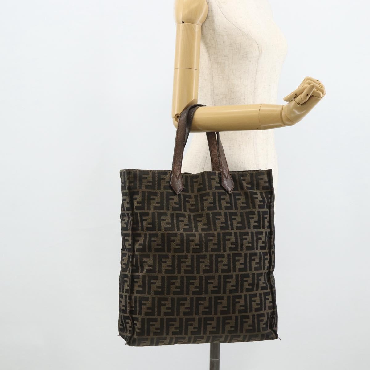 FENDI Zucca Canvas Tote Bag Black Brown Auth 177771