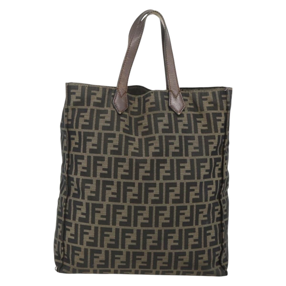 FENDI Zucca Canvas Tote Bag Black Brown Auth 177771