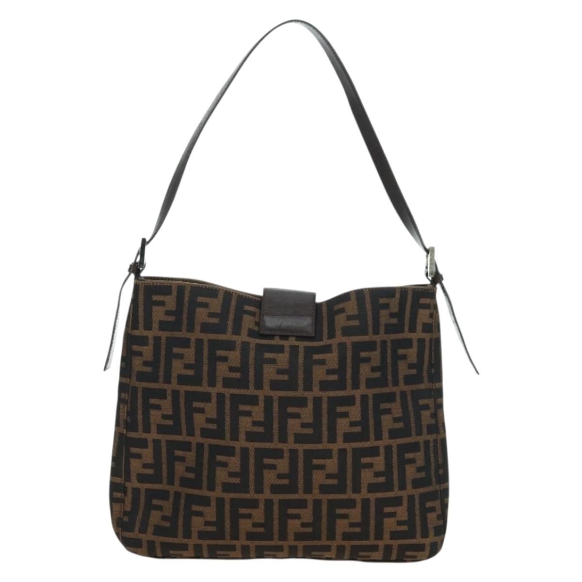 FENDI Zucca Canvas Mamma Baguette Shoulder Bag Brown Black Auth 177772SAV